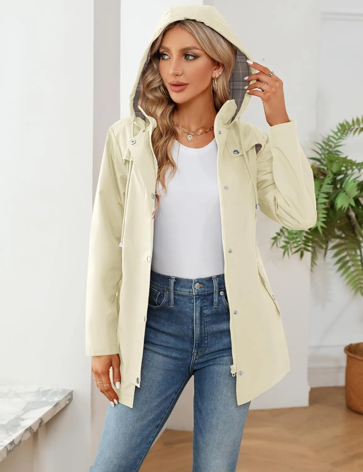 LOMON Women Waterproof Outdoor Hiking Raincoat Women Lined Rain Jacket Lightweight Hooded Jackets Trench Coats