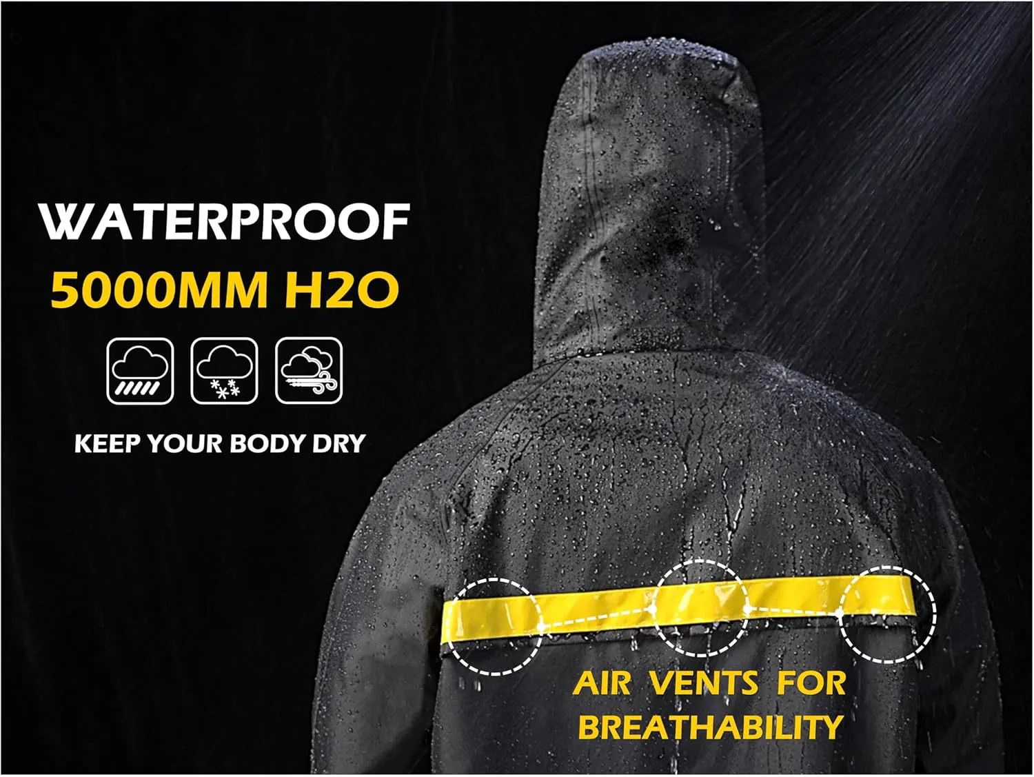 Long Raincoats Black Waterproof Hooded Rain Jacket Breathable Packable Poncho for Men Outdoor Activities and Work