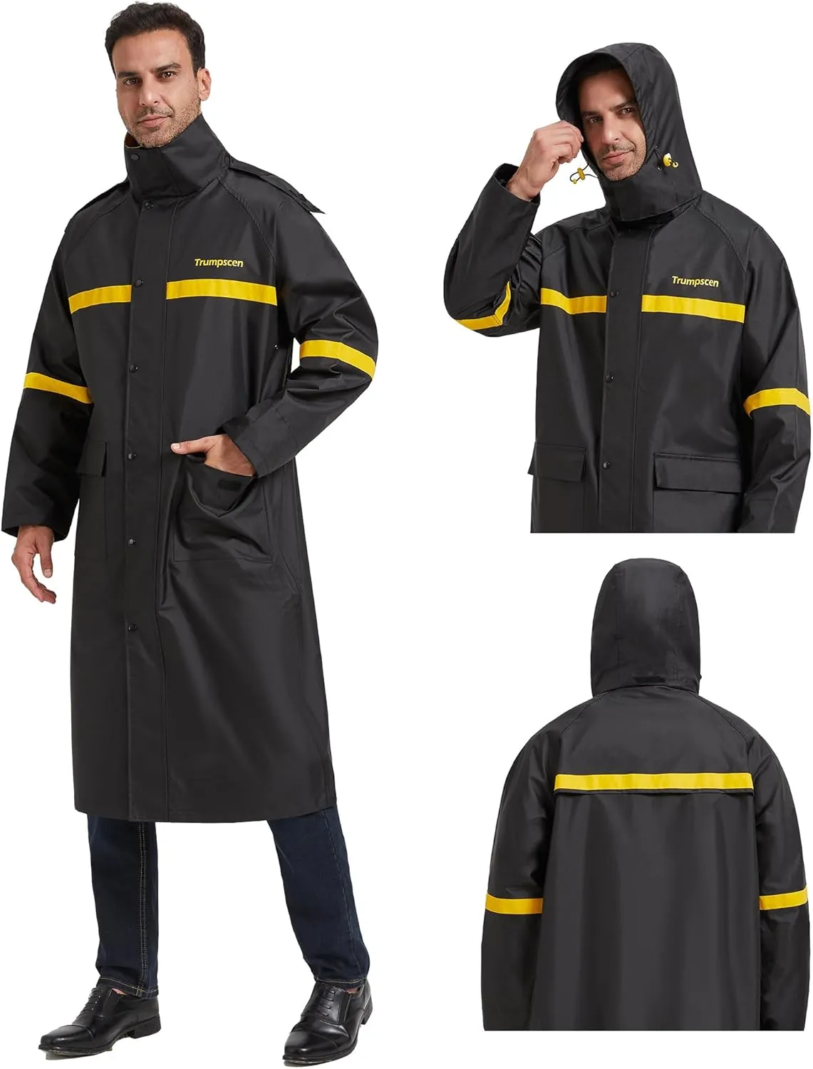 Long Raincoats Black Waterproof Hooded Rain Jacket Breathable Packable Poncho for Men Outdoor Activities and Work