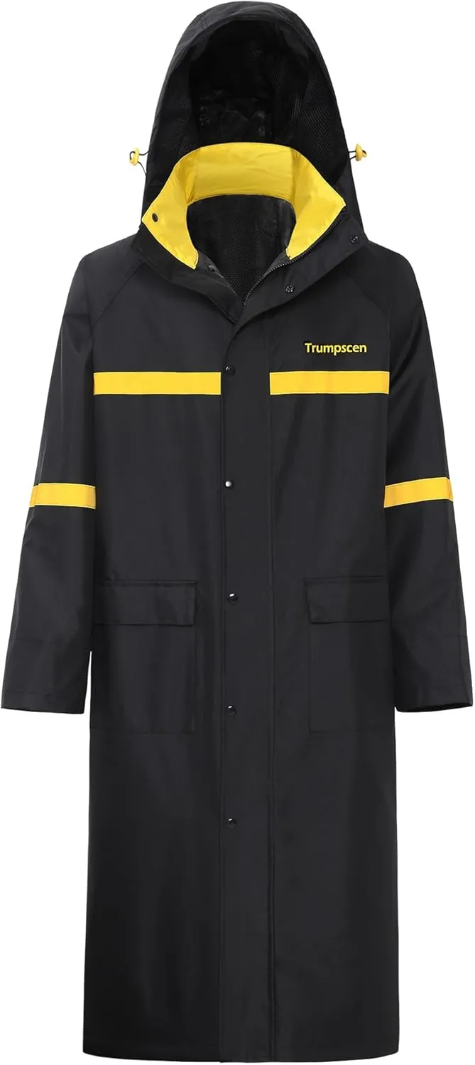 Long Raincoats Black Waterproof Hooded Rain Jacket Breathable Packable Poncho for Men Outdoor Activities and Work