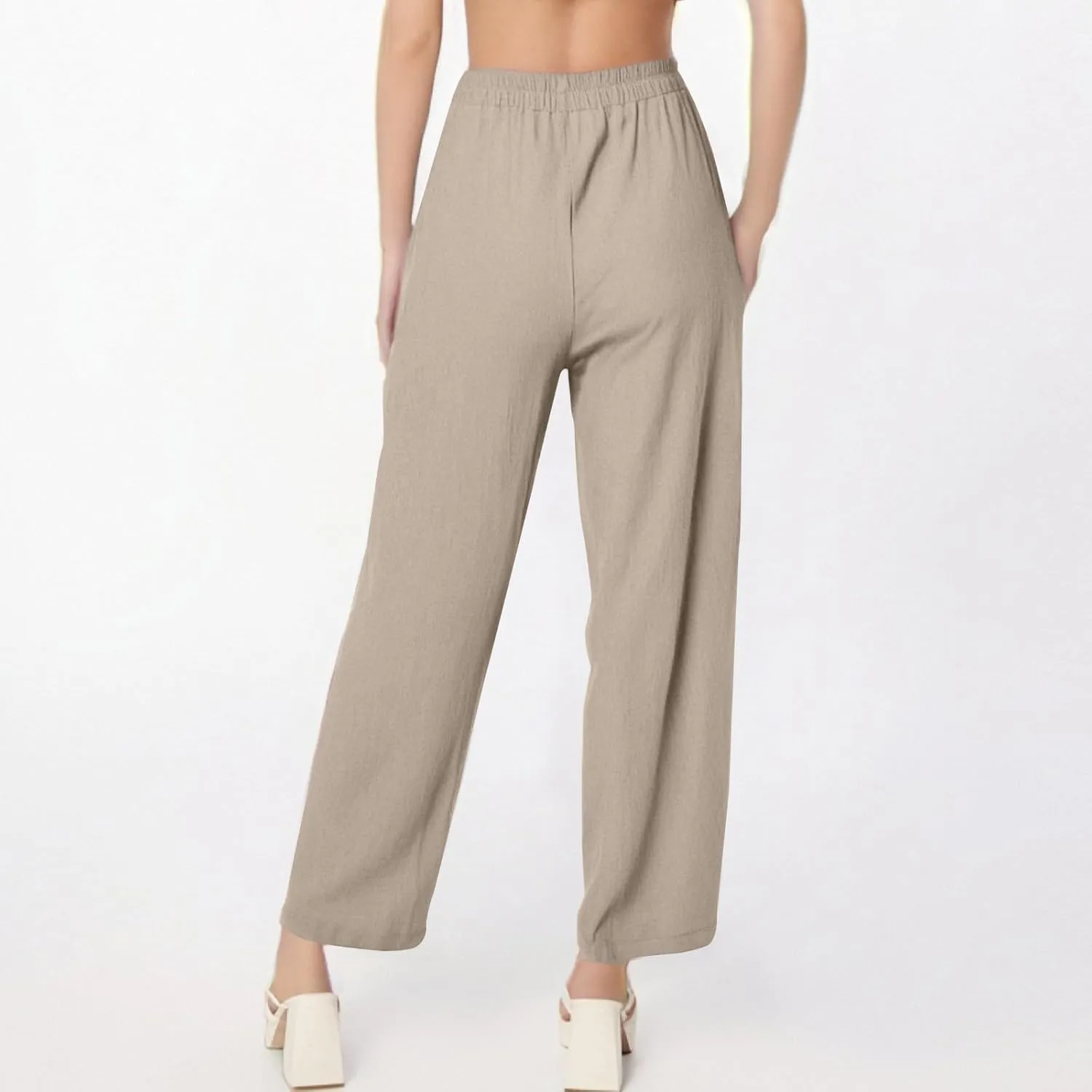 Loose Linen Pants for Women Summer High Waisted Wide Legged Pants Palazzo Pant Travel Trouser Pant with Pockets