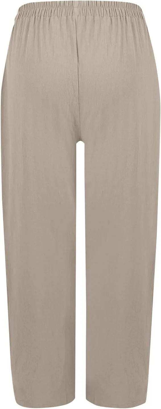 Loose Linen Pants for Women Summer High Waisted Wide Legged Pants Palazzo Pant Travel Trouser Pant with Pockets