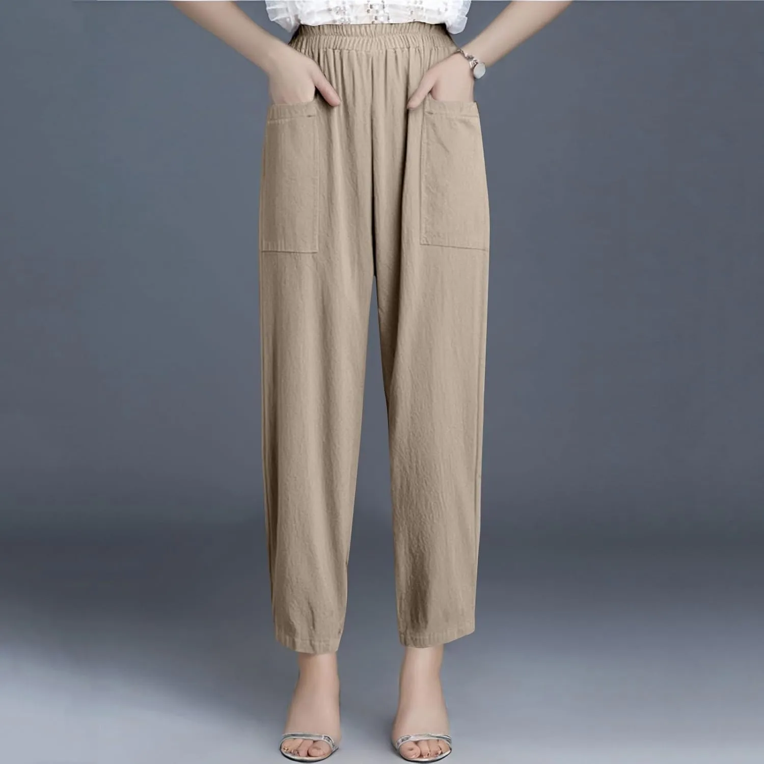 Loose Linen Pants for Women Summer High Waisted Wide Legged Pants Palazzo Pant Travel Trouser Pant with Pockets