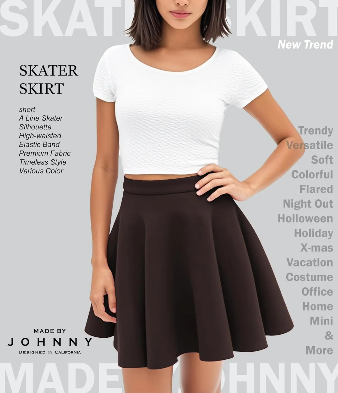 Made By Johnny Women's Basic Versatile Stretchy Flared Casual Mini Skater Skirt XS-3XL Plus Size