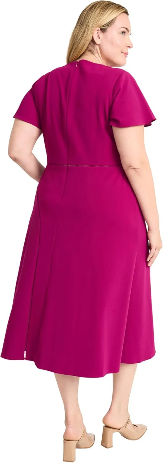 Maggy London Women's Elegant Midi Flutter Sleeves-V-Neck A-line Silhouette-Versatile Cocktail Dress