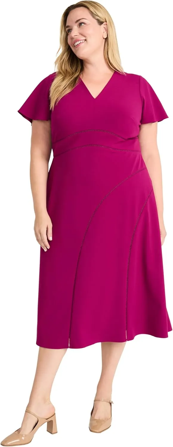 Maggy London Women's Elegant Midi Flutter Sleeves-V-Neck A-line Silhouette-Versatile Cocktail Dress