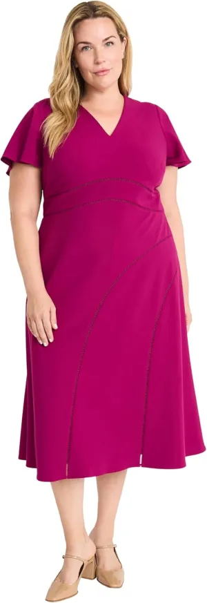 Maggy London Women's Elegant Midi Flutter Sleeves-V-Neck A-line Silhouette-Versatile Cocktail Dress