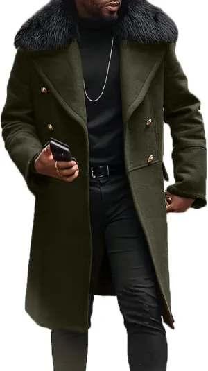 Maiyifu-GJ Men's Wool Blend Long Pea Coat Slim Fit Double Breasted Trench Coats Winter Warm Mid-Length Jackets Overcoat