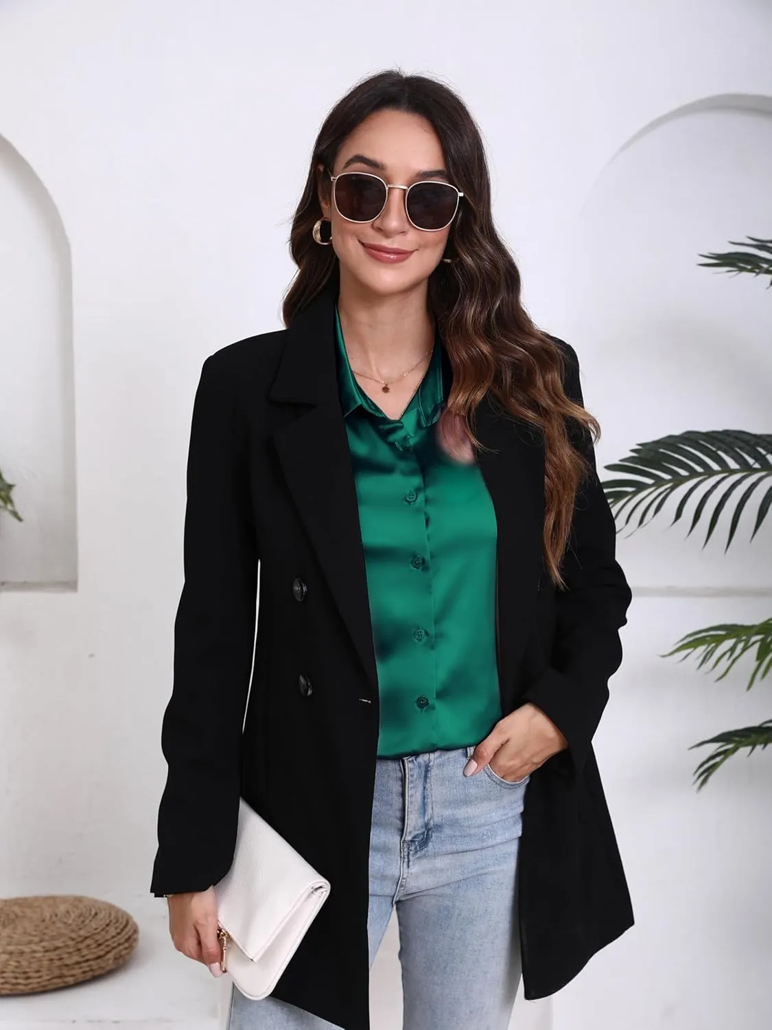 Mawor Womens Silk Satin Sleeveless Button Down Shirts Blouses Solid Casual Loose V Neck Classic Tank Tops for Work Office