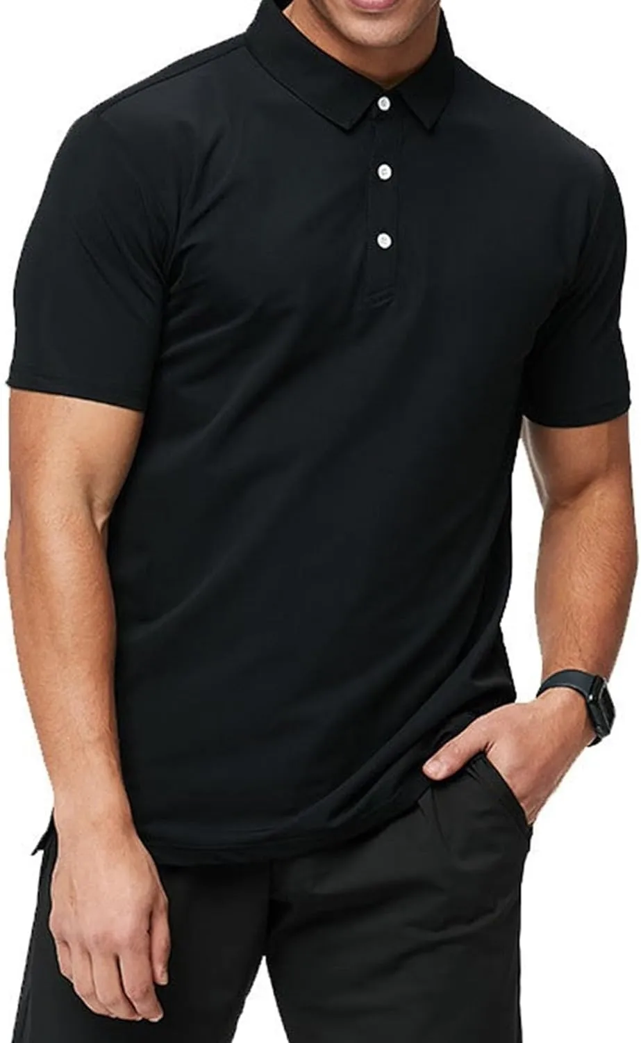 Men Polo Shirts Short Sleeve Casual Basic Button Down Lapel Tees Tops Solid Color Athletic Slim Fit Golf Shirts