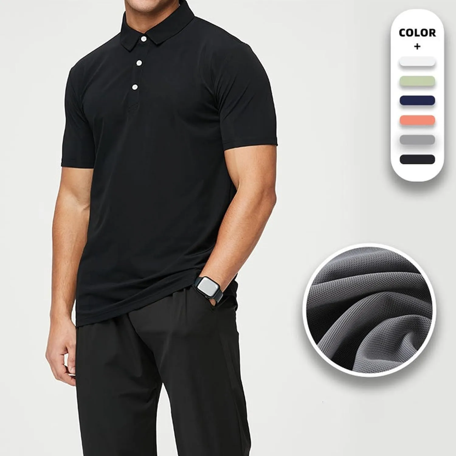 Men Polo Shirts Short Sleeve Casual Basic Button Down Lapel Tees Tops Solid Color Athletic Slim Fit Golf Shirts