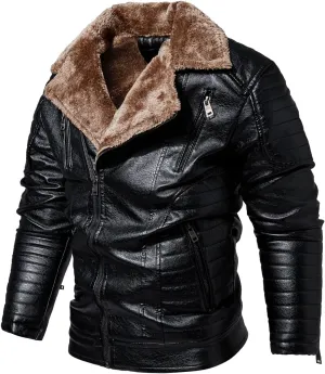 Men's Cool Bomber Pilot Leather Jacket Mens Winter Motorcycle Varsity Fleece Jackets