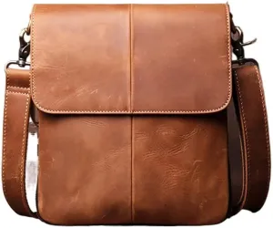 Men's Handmade Vintage Leather Bag Casual Leather Shoulder Bag Standing Versatile Crossbody Bag for 8"
