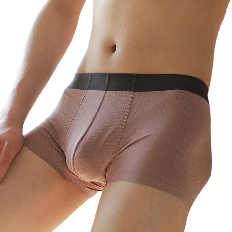 Mens Ice Silk Hive Mesh Sports Thin Section Breathable Boxer Briefs Panties Underwear