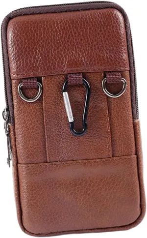 Men's Leather Cellphone Bag Belt Bag with Card Slots Business Partners Elegant Zipper Design