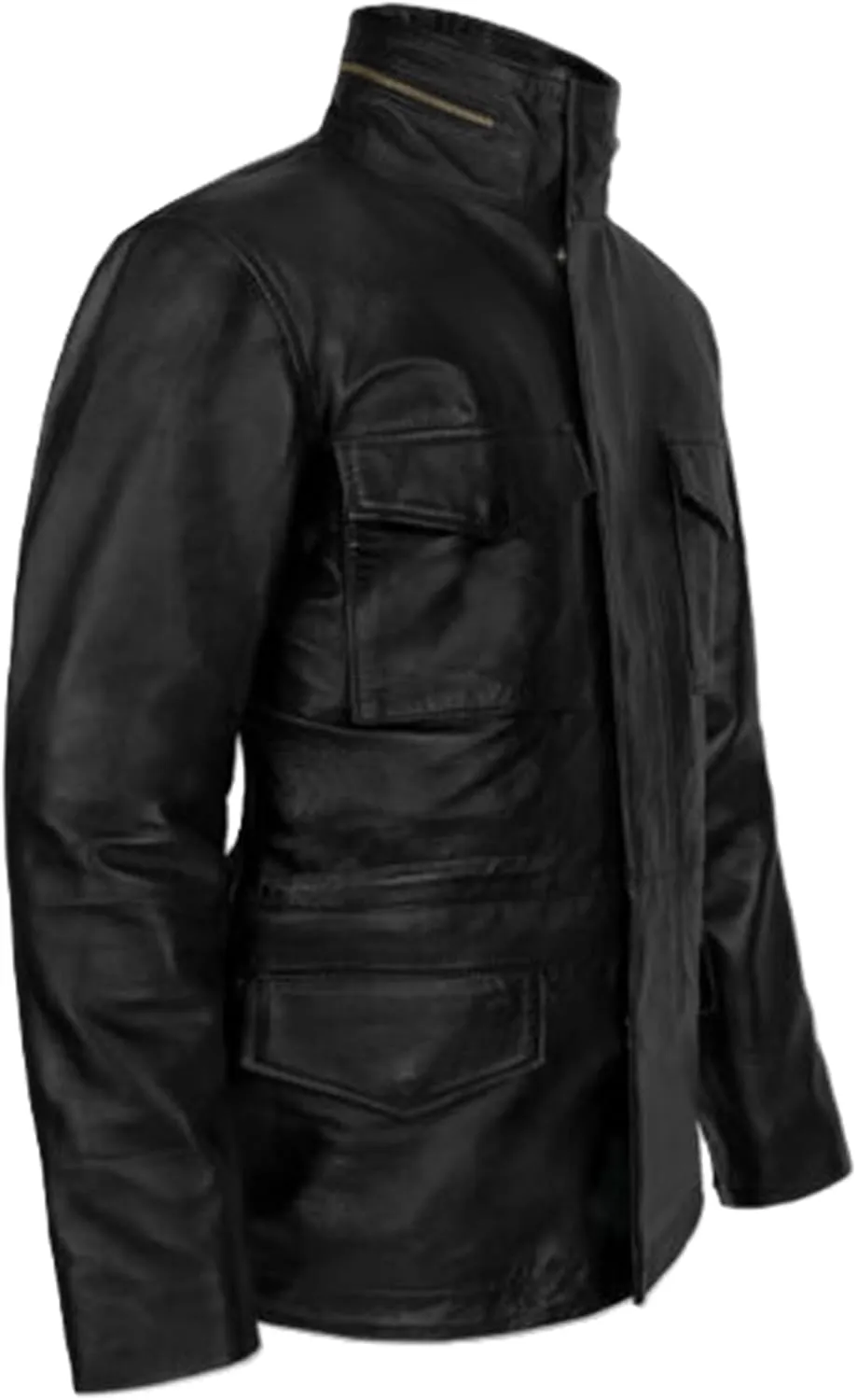 Men's Military M-65 Black Leather Jacket 100% Real Lambskin Leather Moto Biker Jacket