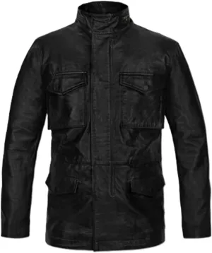 Men's Military M-65 Black Leather Jacket 100% Real Lambskin Leather Moto Biker Jacket