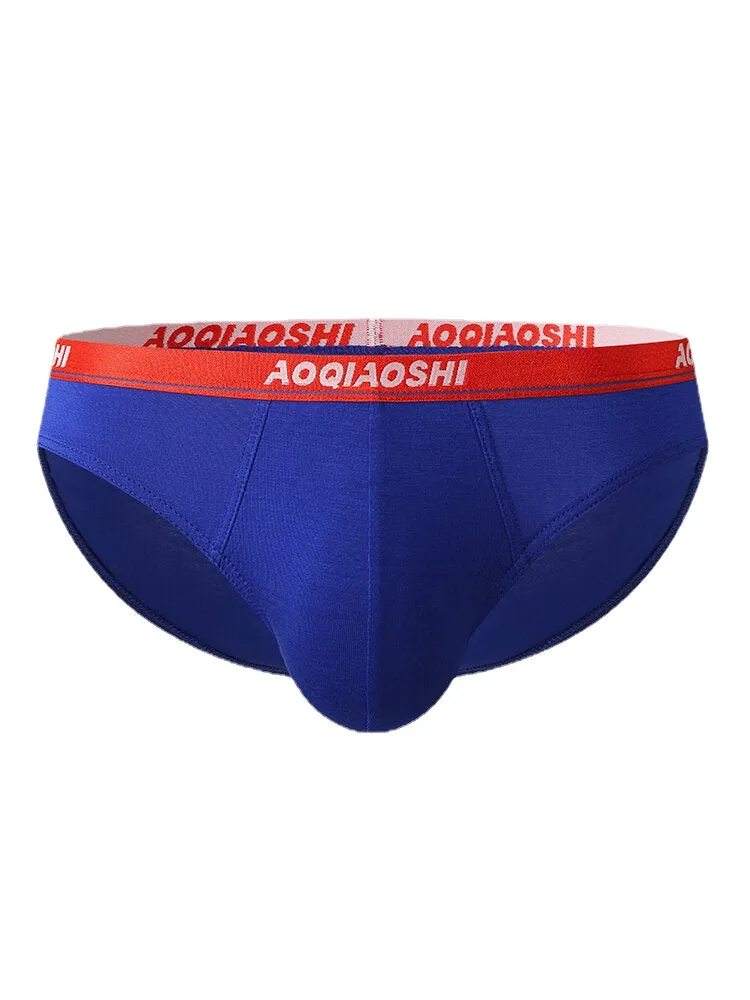 Mens Modal Breathable Letter Elastic Waist U Convex Underwear Mid Waist Briefs