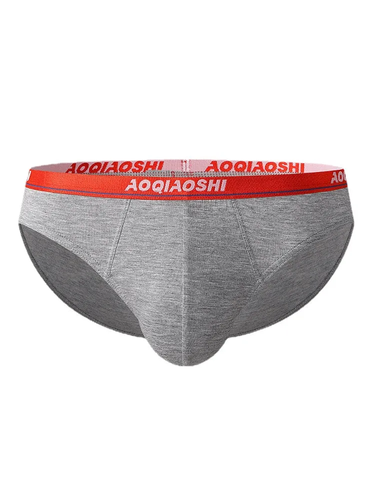 Mens Modal Breathable Letter Elastic Waist U Convex Underwear Mid Waist Briefs