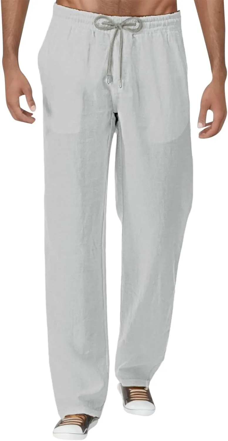 Men's Pants Casual Baggy Pants Solid Breathable Comfy Lounge Pants Elastic Waist Joggers with Pockets House Trousers
