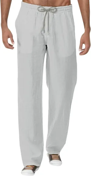 Men's Pants Casual Baggy Pants Solid Breathable Comfy Lounge Pants Elastic Waist Joggers with Pockets House Trousers