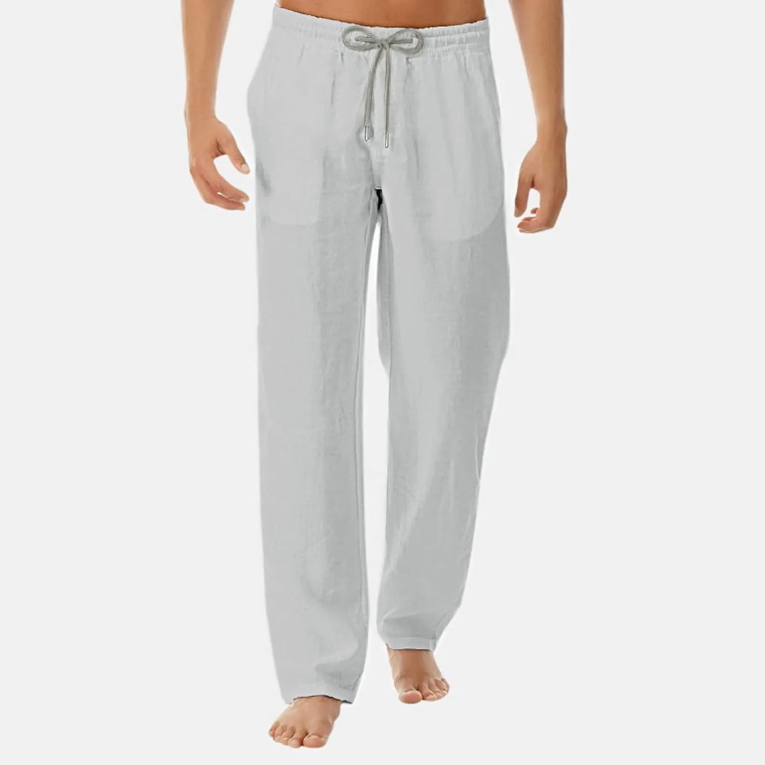 Men's Pants Casual Baggy Pants Solid Breathable Comfy Lounge Pants Elastic Waist Joggers with Pockets House Trousers