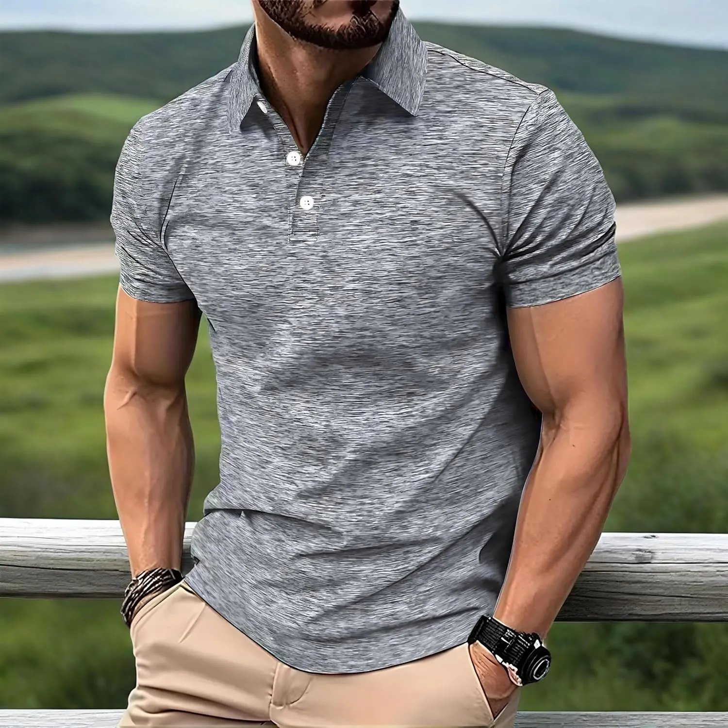 Men's Polo Shirts Summer Short Sleeve Golf Shirt for Men 3 Button Collar T-Shirt Dry Fit Casual Work Athletic Tee Shirts