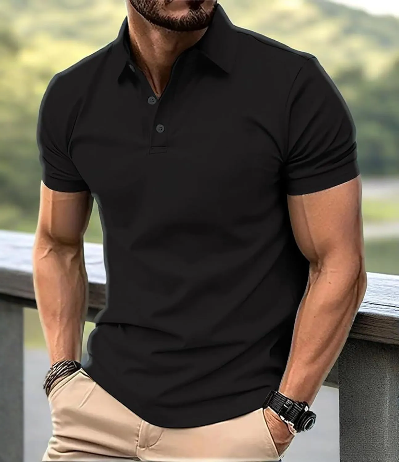 Men's Polo Shirts Summer Short Sleeve Golf Shirt for Men 3 Button Collar T-Shirt Dry Fit Casual Work Athletic Tee Shirts