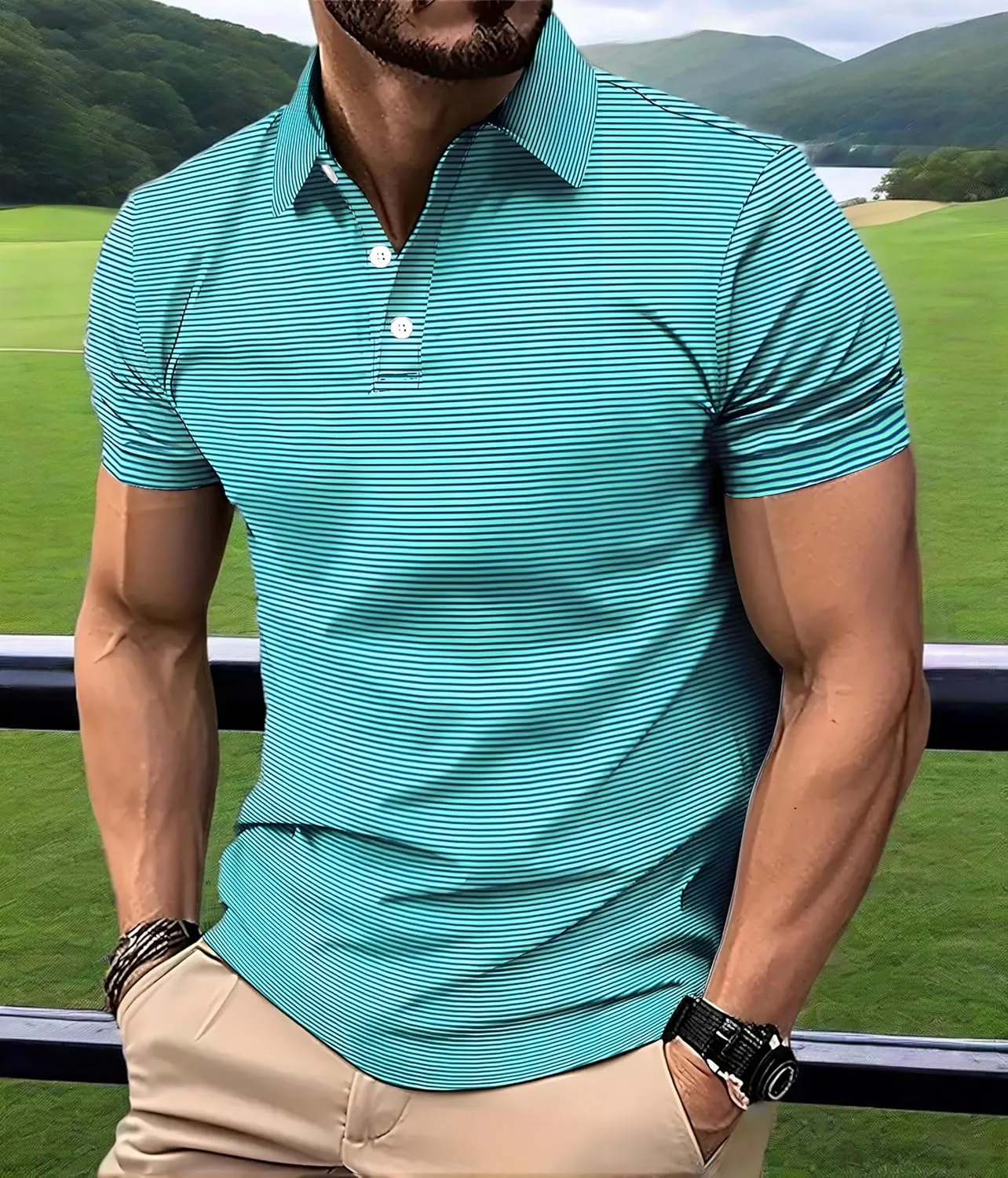 Men's Polo Shirts Summer Short Sleeve Golf Shirt for Men 3 Button Collar T-Shirt Dry Fit Casual Work Athletic Tee Shirts
