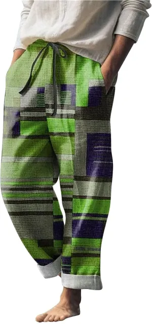 Mens Summer Beach Trousers Drawstring Elastic Waist Pattern Color Block Geometric Pants Combat Breathable Holiday Casual Pant