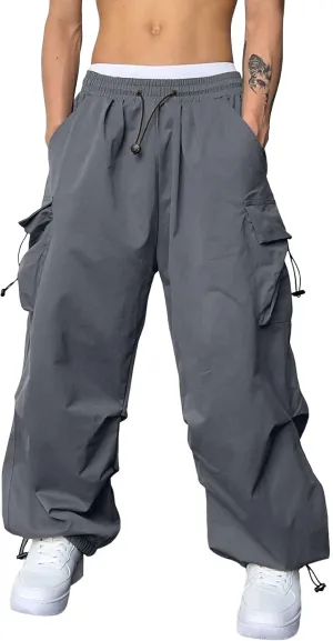 Men's Work Pants Loose Big Trousers Lace Straps Side 4 Pockets Casual Sports Trousers Suit Pants for Men