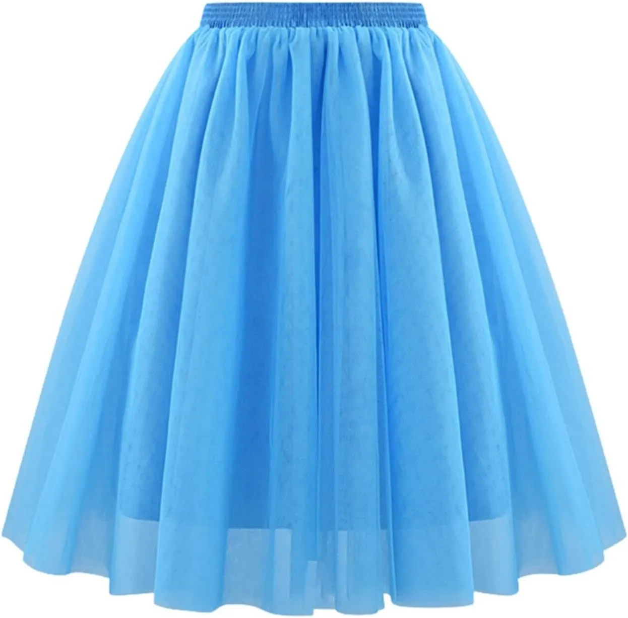 Midi Skirts for Women Trendy Soft Skirt Knee Length Long Elastic Waist Pleated Mesh Rave Costume Skirt for Party