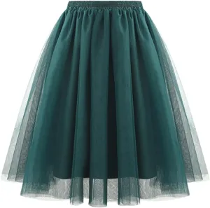 Midi Skirts for Women Trendy Soft Skirt Knee Length Long Elastic Waist Pleated Mesh Rave Costume Skirt for Party