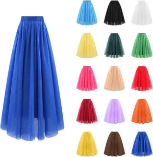 Midi Skirts for Women Trendy Soft Skirt Knee Length Long Elastic Waist Pleated Mesh Rave Costume Skirt for Party