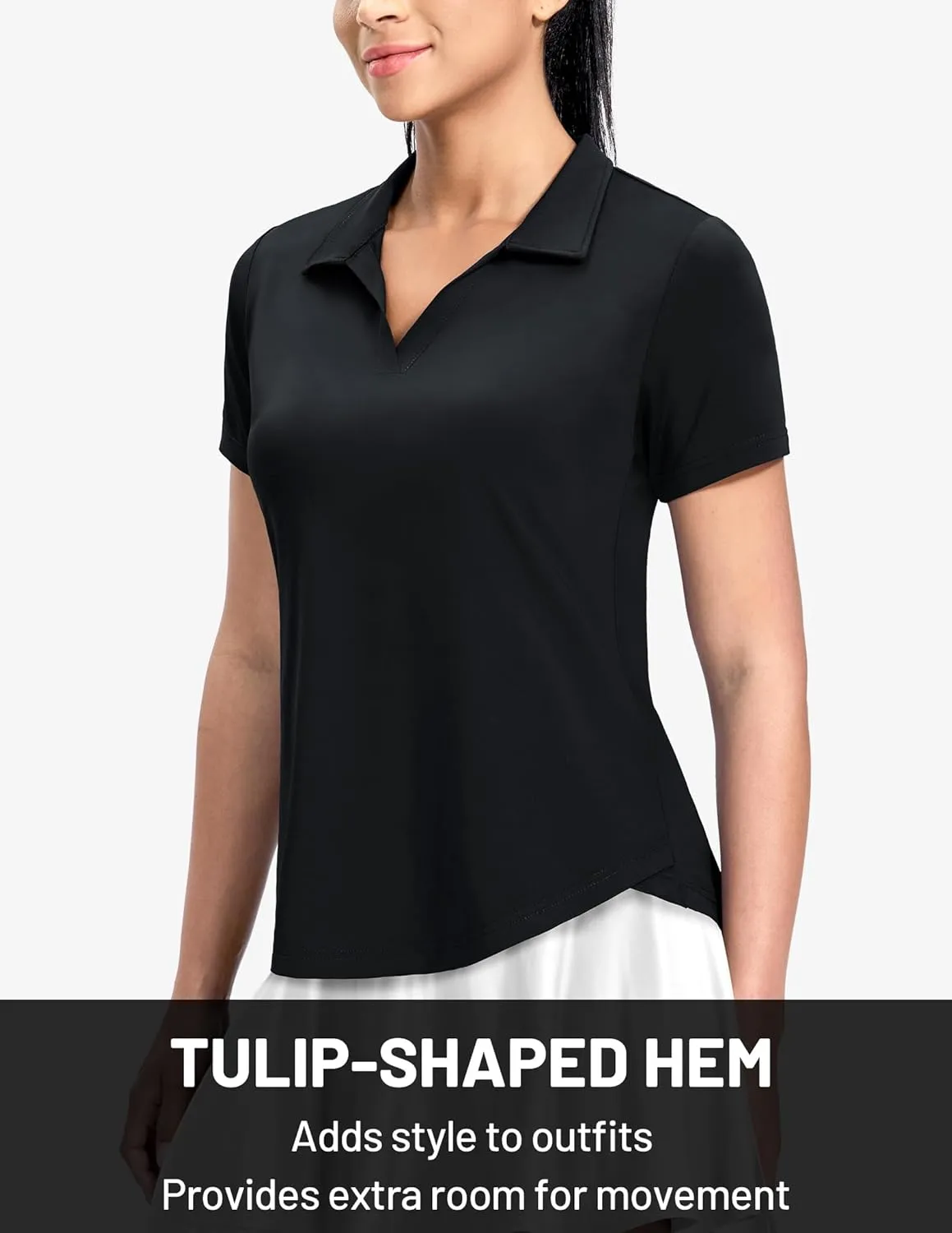 MIER Polo Shirts for Women V Neck Short Sleeve Golf Tennis Shirts Quick Dry Soft UPF 50  Collared Active Tops, Lightweight