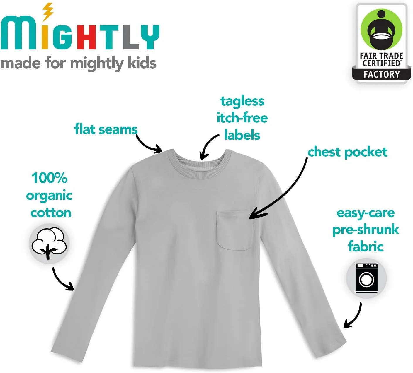 Mightly Boys and Girls' Long Sleeve Raglan Shirt | Organic Cotton, Colorful Casual Stylish Clothes, Soft&Fresh Crew Neck Tee