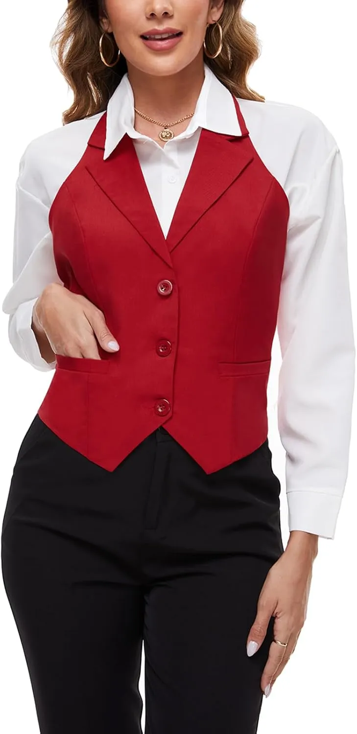MINTLIMIT Womens Halter Neck Vest Notch Lapel Button Front Waistcoat Vintage Dressy Crop Tuxedo Suit Vests with Pockets