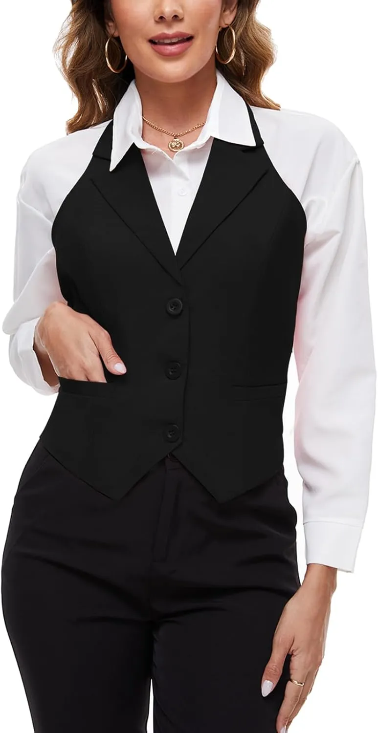 MINTLIMIT Womens Halter Neck Vest Notch Lapel Button Front Waistcoat Vintage Dressy Crop Tuxedo Suit Vests with Pockets