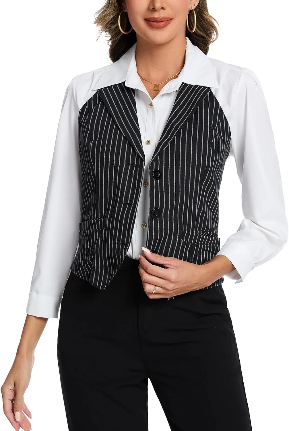 MINTLIMIT Womens Halter Neck Vest Notch Lapel Button Front Waistcoat Vintage Dressy Crop Tuxedo Suit Vests with Pockets