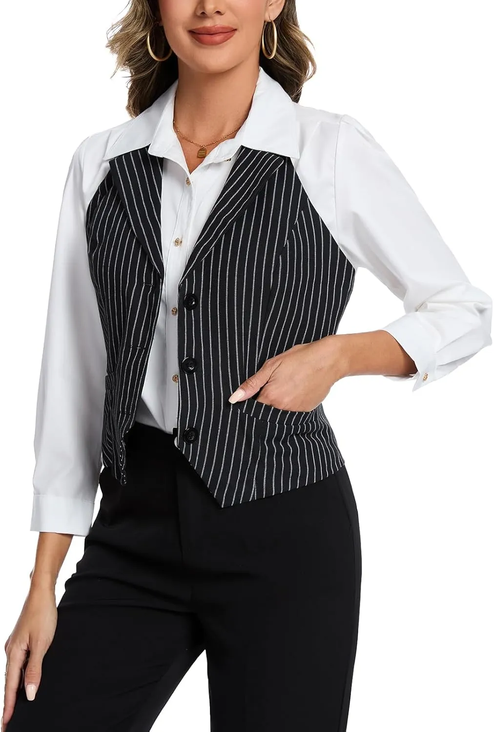 MINTLIMIT Womens Halter Neck Vest Notch Lapel Button Front Waistcoat Vintage Dressy Crop Tuxedo Suit Vests with Pockets