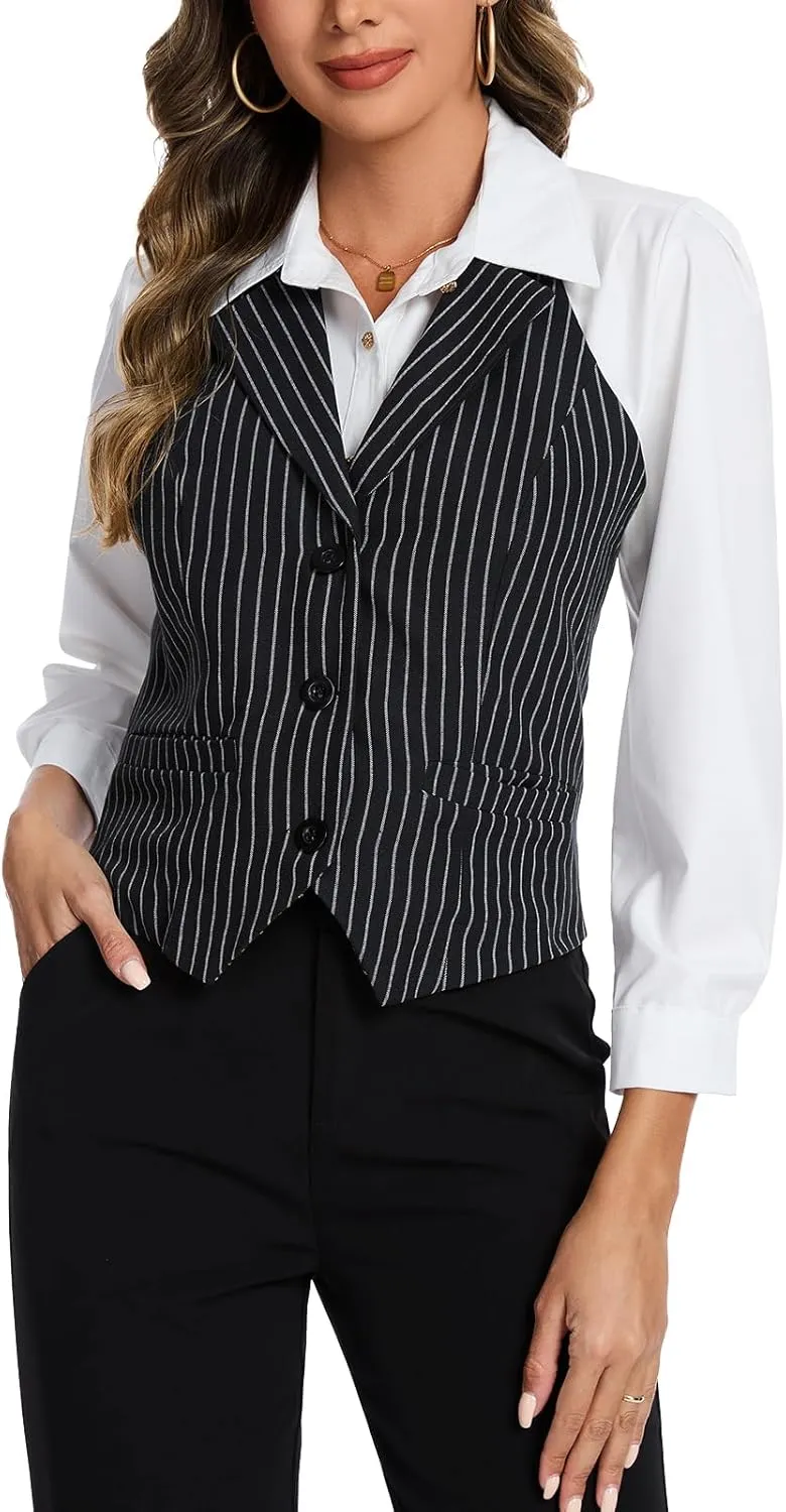 MINTLIMIT Womens Halter Neck Vest Notch Lapel Button Front Waistcoat Vintage Dressy Crop Tuxedo Suit Vests with Pockets