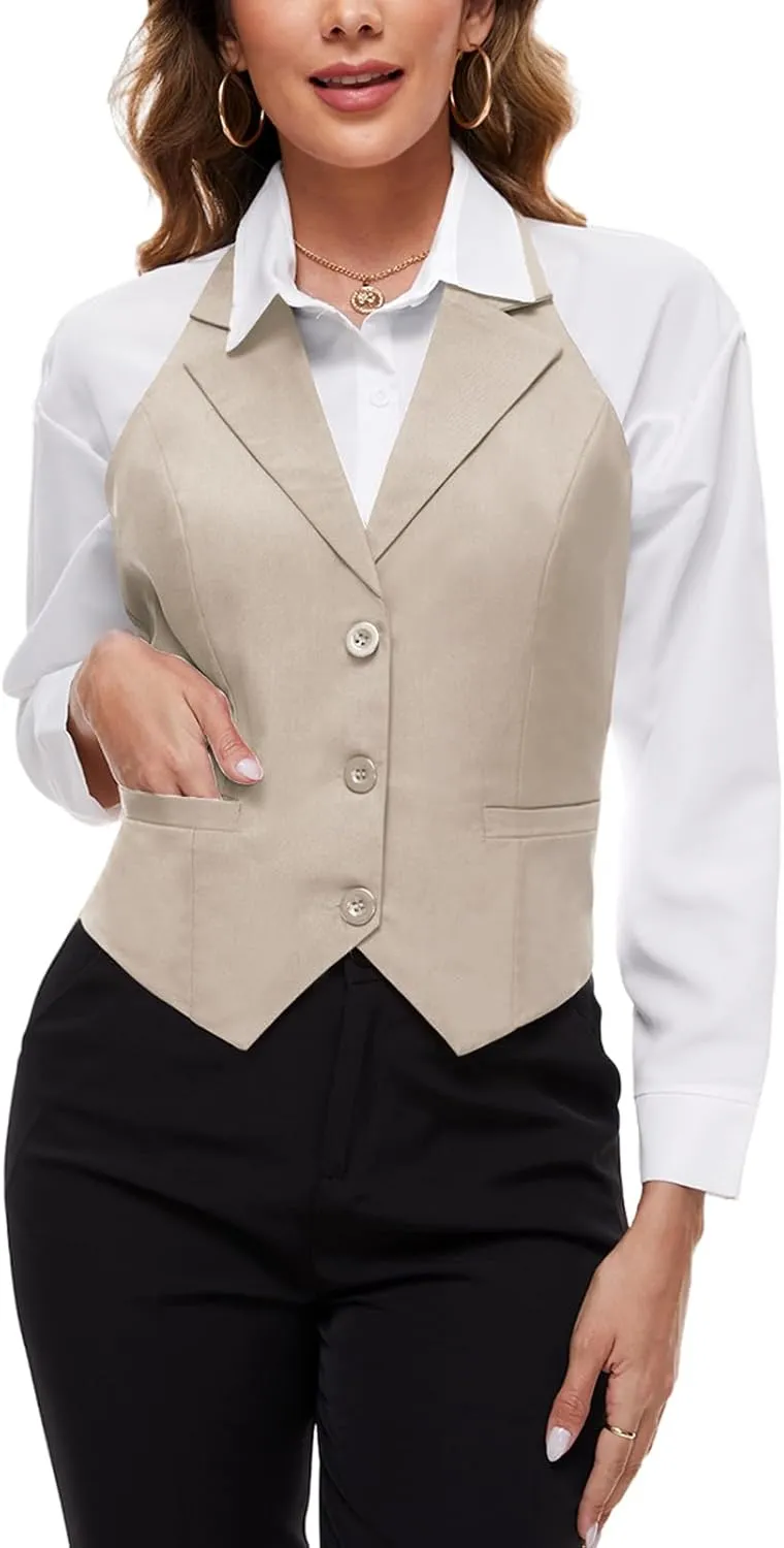 MINTLIMIT Womens Halter Neck Vest Notch Lapel Button Front Waistcoat Vintage Dressy Crop Tuxedo Suit Vests with Pockets