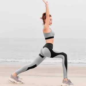 MIP GYM LEGGINGS WITH CONTRAST PANELS IN BLACK AND GREY