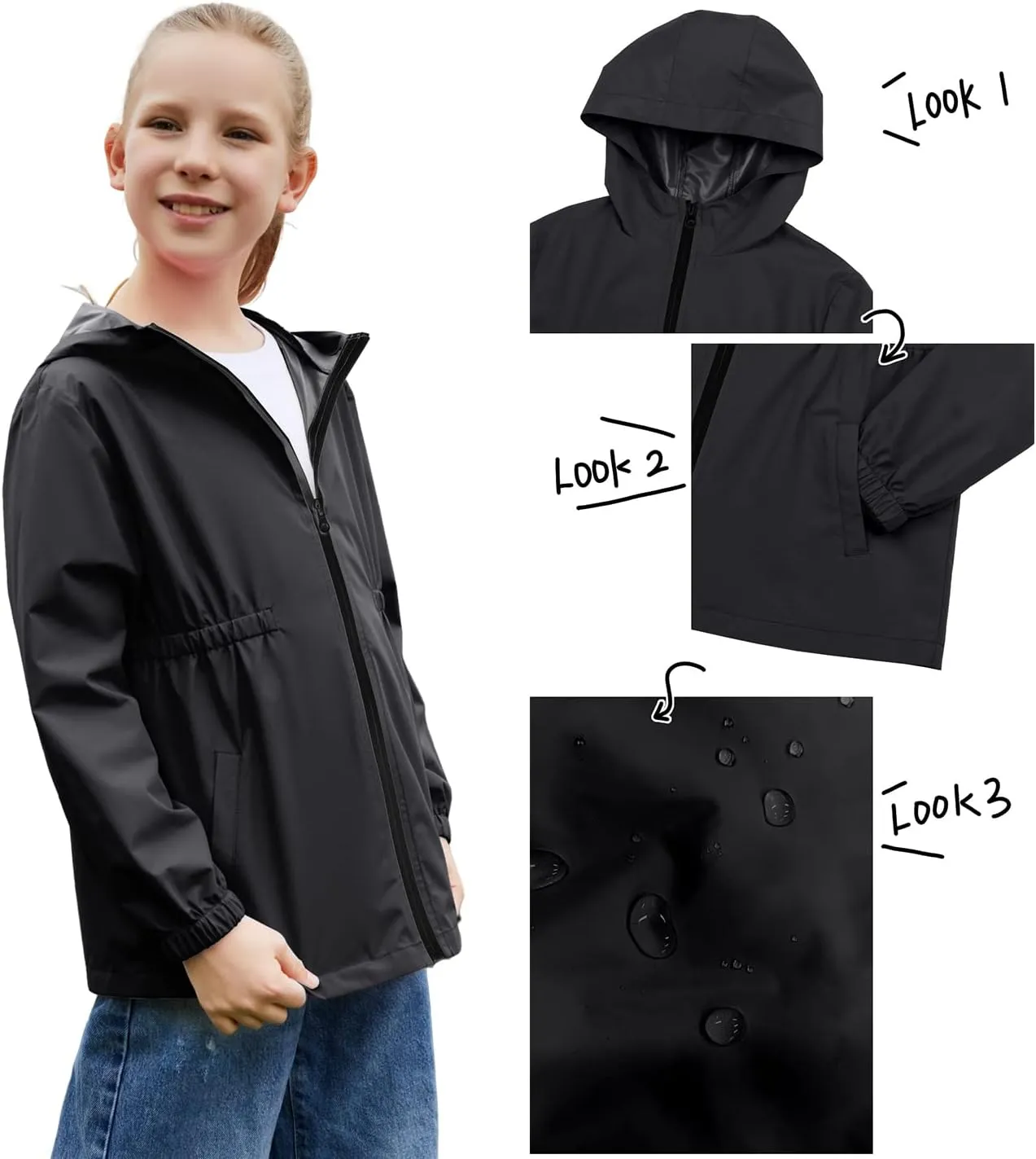 MODAFANS Girls Boys Rain Jacket Lightweight Waterproof Hooded RainCoats Windbreaker for Outdoor 4-13year