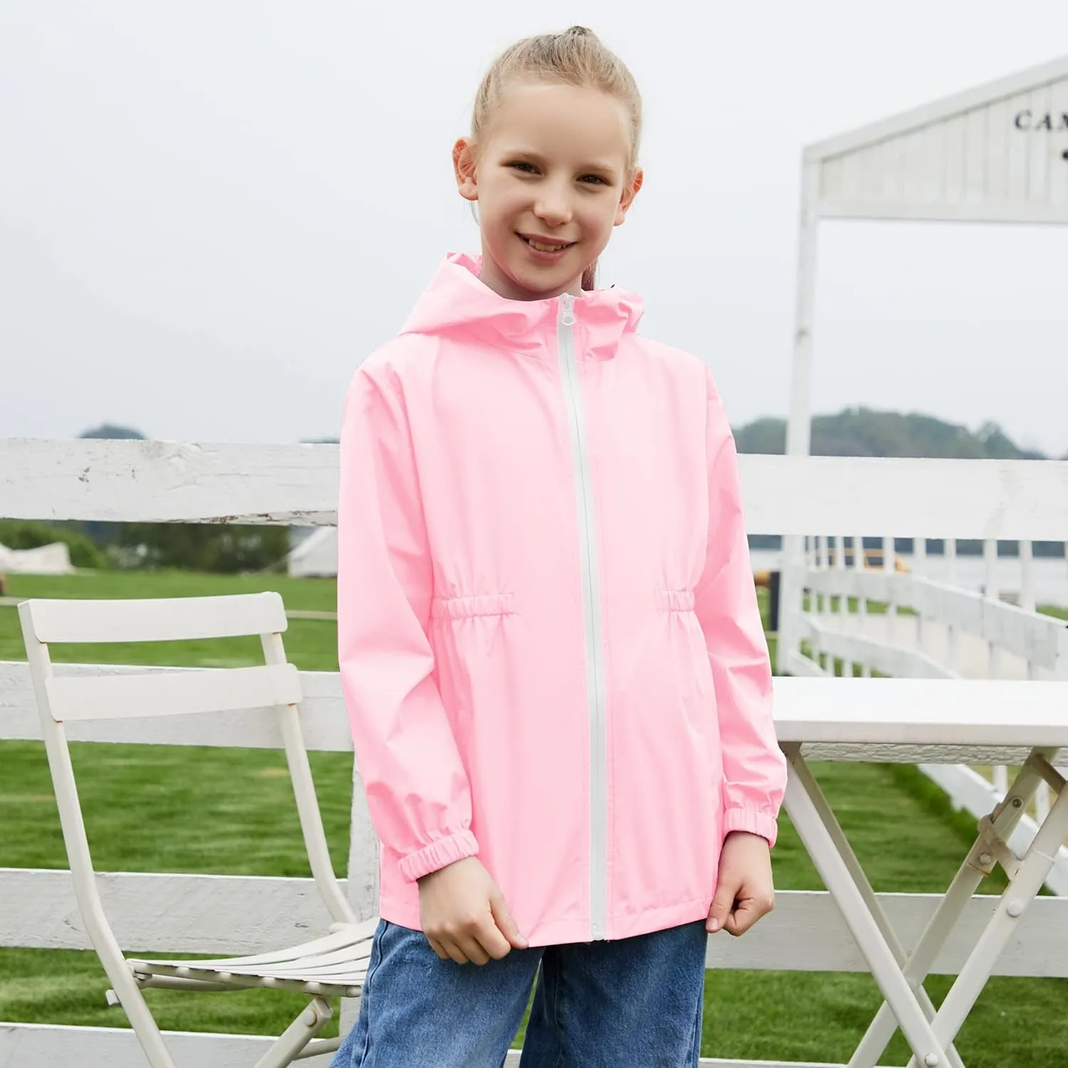 MODAFANS Girls Boys Rain Jacket Lightweight Waterproof Hooded RainCoats Windbreaker for Outdoor 4-13year
