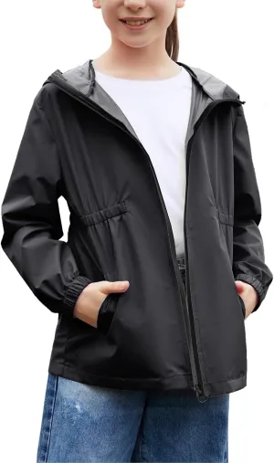 MODAFANS Girls Boys Rain Jacket Lightweight Waterproof Hooded RainCoats Windbreaker for Outdoor 4-13year