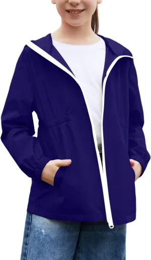 MODAFANS Girls Boys Rain Jacket Lightweight Waterproof Hooded RainCoats Windbreaker for Outdoor 4-13year