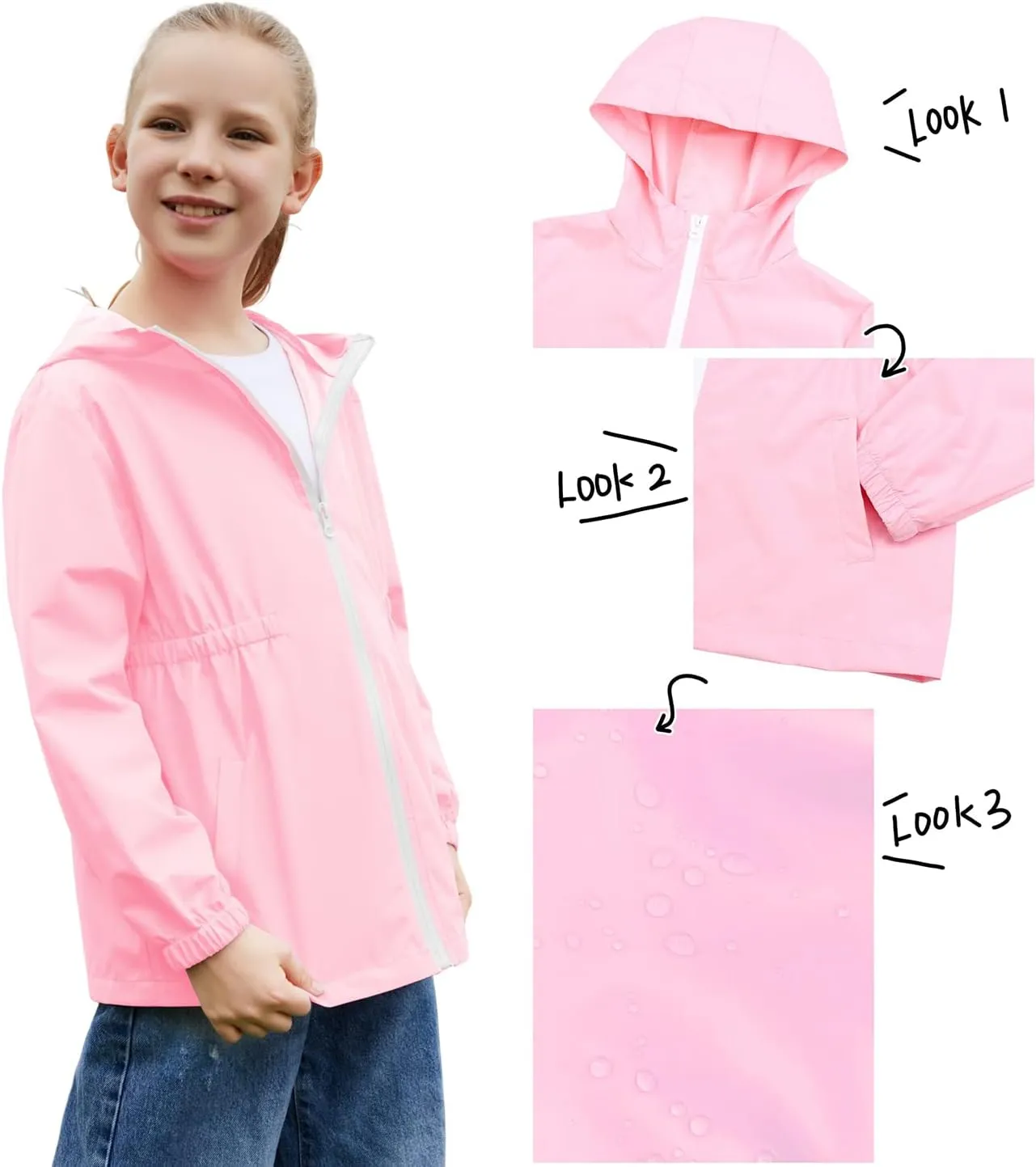 MODAFANS Girls Boys Rain Jacket Lightweight Waterproof Hooded RainCoats Windbreaker for Outdoor 4-13year