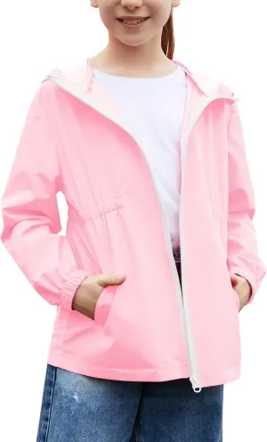 MODAFANS Girls Boys Rain Jacket Lightweight Waterproof Hooded RainCoats Windbreaker for Outdoor 4-13year