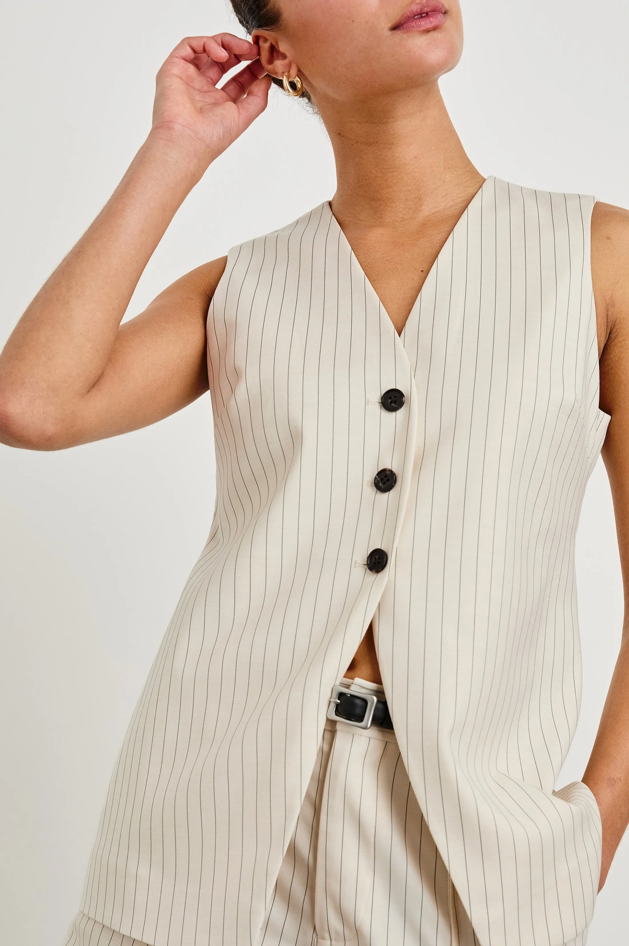 MYLAH VEST - BIRCH PINSTRIPE